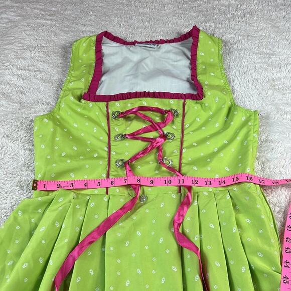 Jonina lime green and hot pink dirndl dress, size 42 or L - Picture 5 of 8